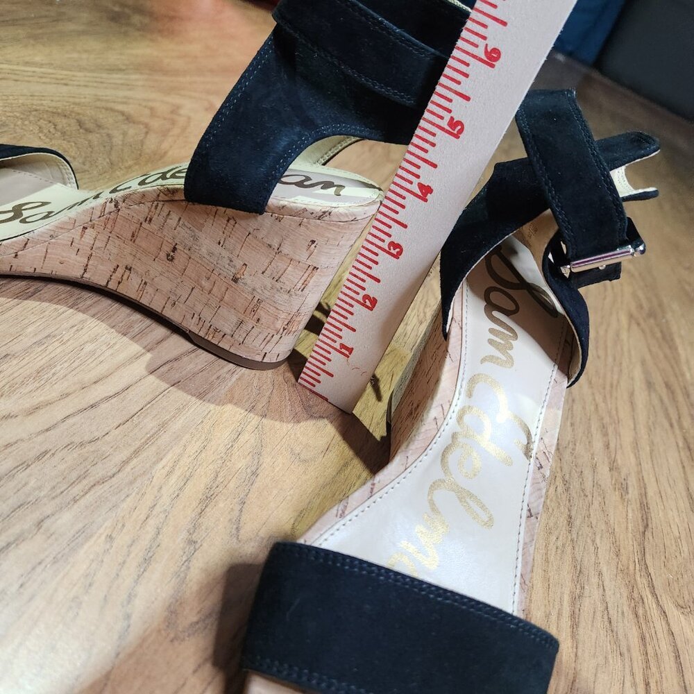 Sam Edelman Black Wedge Sandals with Cork Heel, Size 8M - Picture 4 of 9